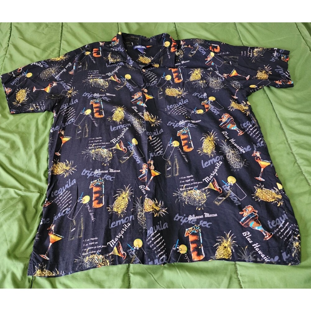 Cherokee Waikiki Wear Hawaiian Cocktails Tropical Button Up Men Shirt Size 2XL